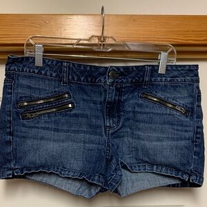 American Eagle Outfitters Dark Blue Denim Zip-Accent Shorts